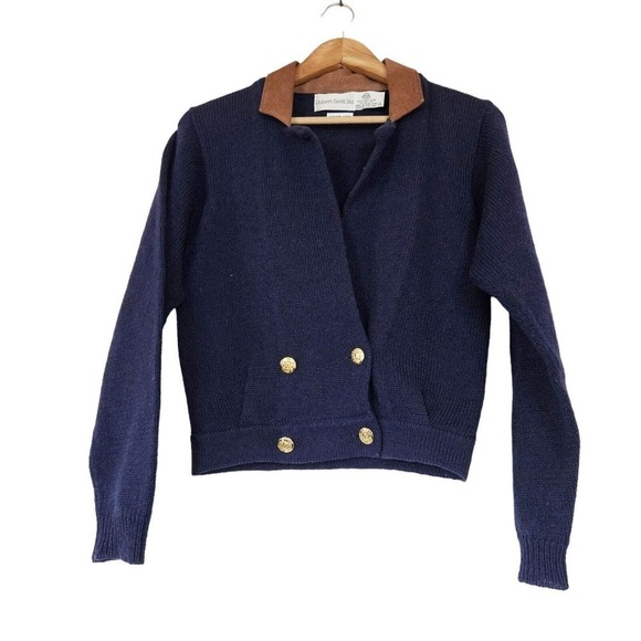 Vtg Robert Scott Womens Pure Wool Cardigan Eur 34 US Size S Nautical Gold Button - Picture 1 of 10